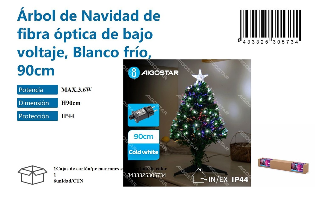 Árbol de navidad fibra óptica 90CM blanco - Decoraciones navideñas