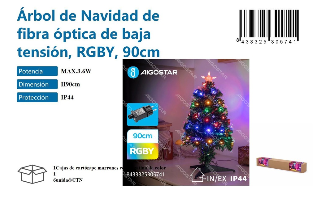  Árbol de Navidad fibra óptica 90cm - Decoración navideña y luces