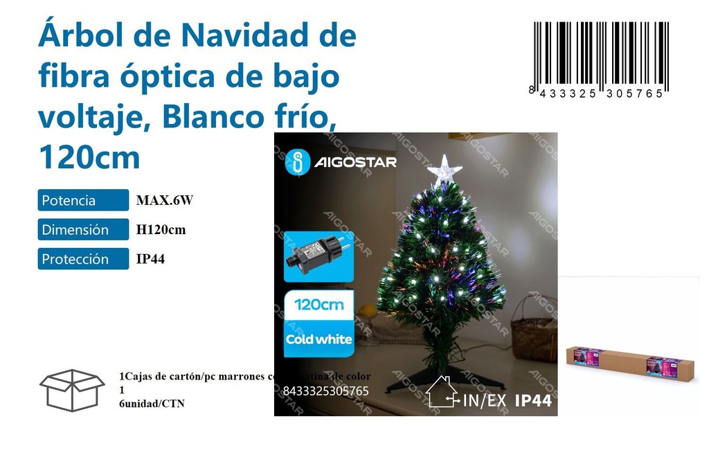 Árbol de Navidad de fibra óptica 120 cm frío - Decoración Navideña