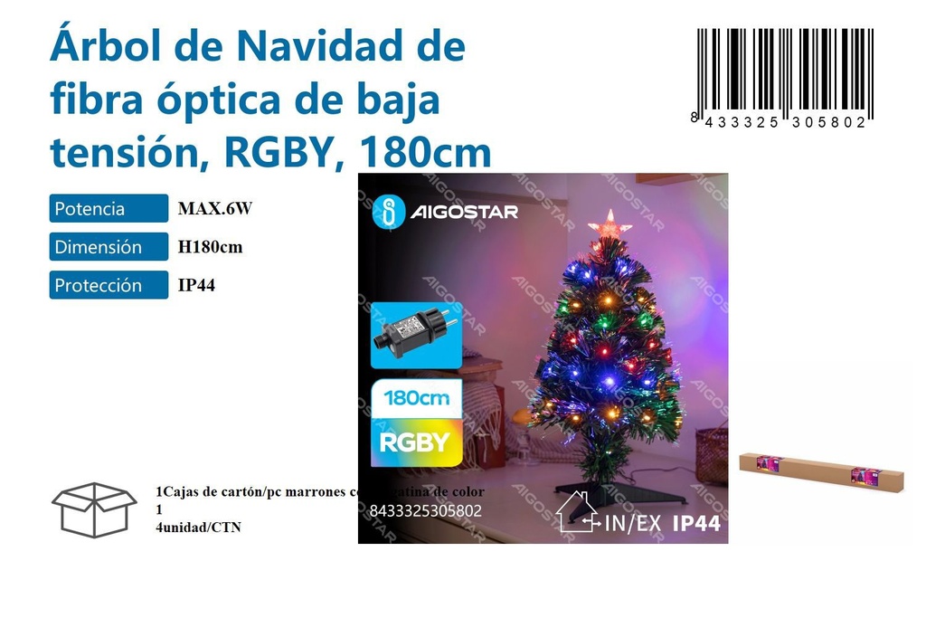 Árbol de Navidad de fibra óptica 180cm - Decoración navideña