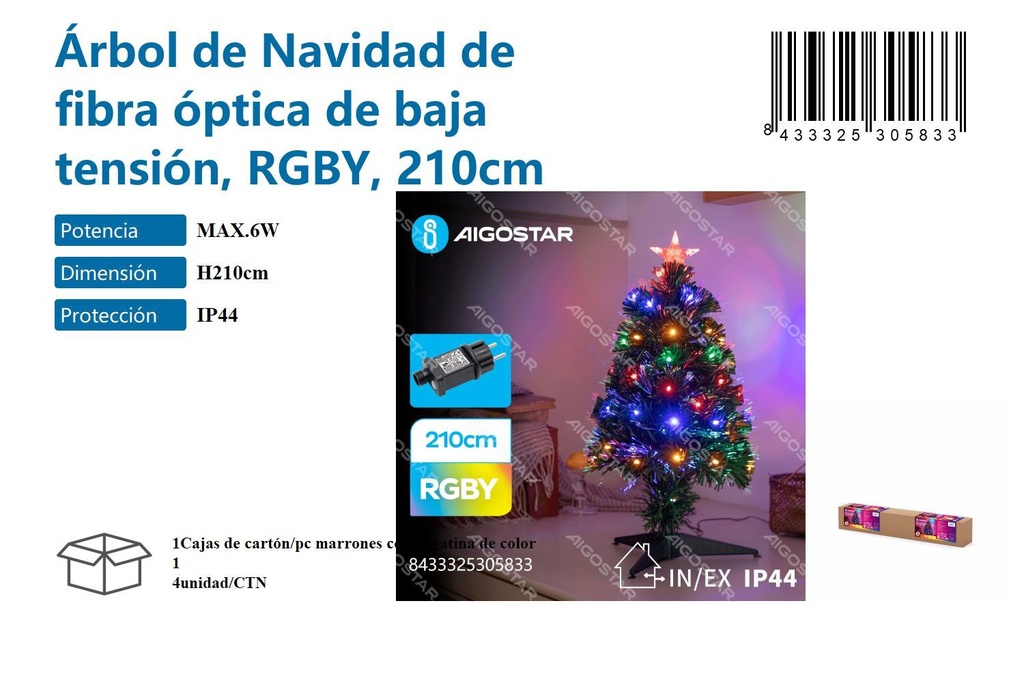 Árbol de Navidad de fibra óptica de 210cm RGBY - Decoración navideña