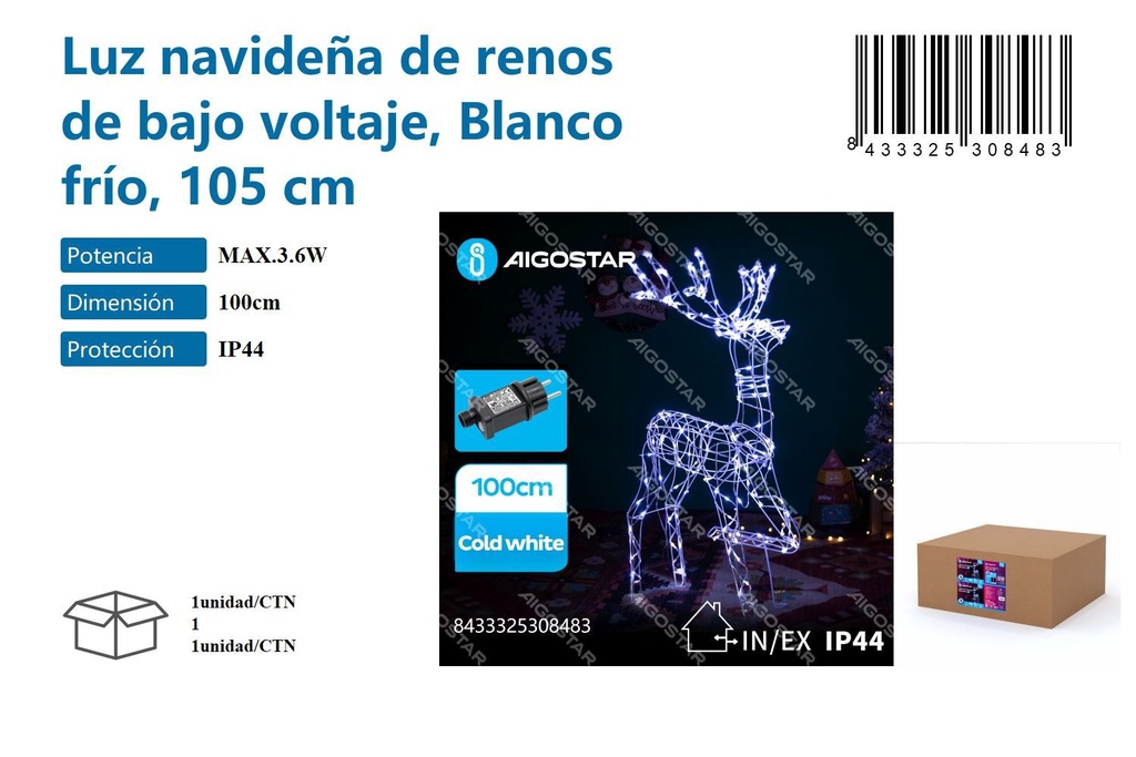 Luz navideña de renos blanco frío 100cm IP44 interior & exterior