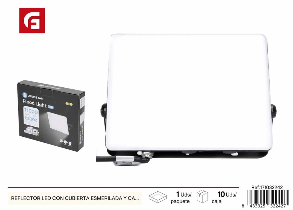 Reflector LED con cubierta esmerilada y carcasa negra 100W para iluminación