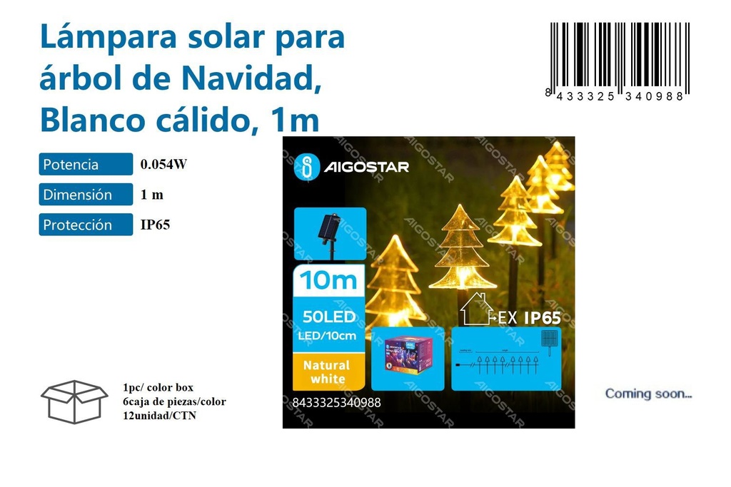 Lámpara solar árbol de Navidad con cable de 1m para exteriores