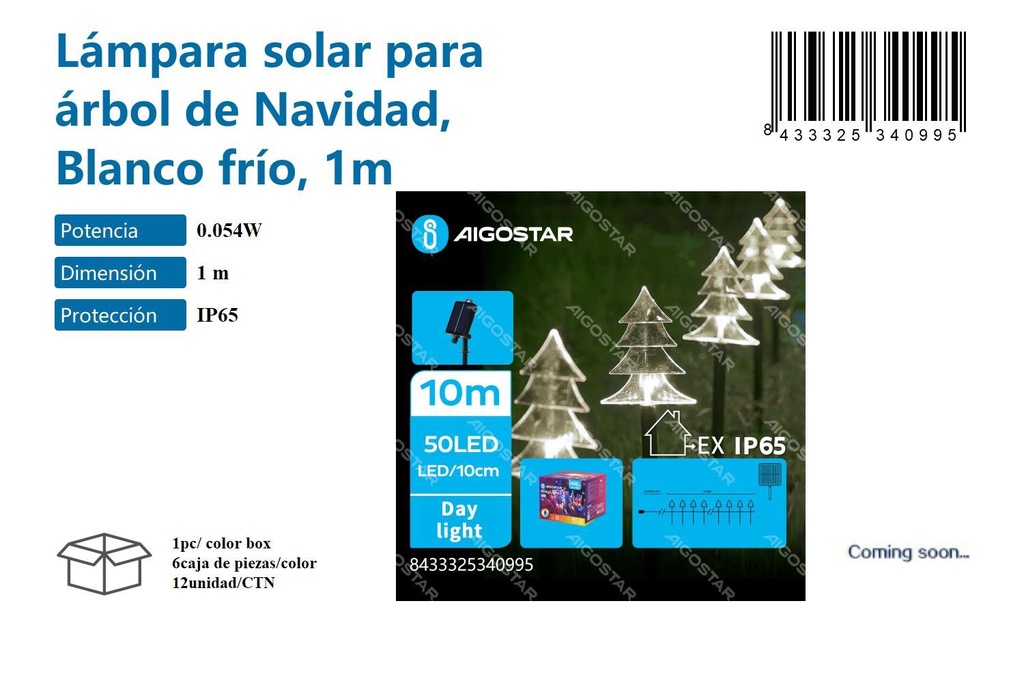 Lámpara solar de navidad en cable blanco frío 1 m - Decoración navideña