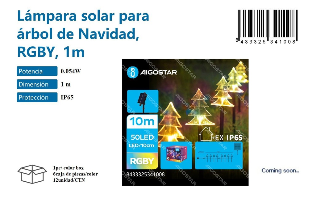 Lámpara solar con cable 1m RGBY para árbol de Navidad