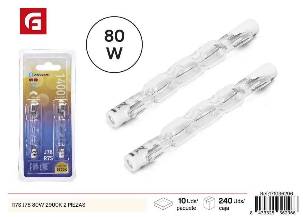 Luz tubular R7S J78 80W 2900K - Paquete de 2 unidades