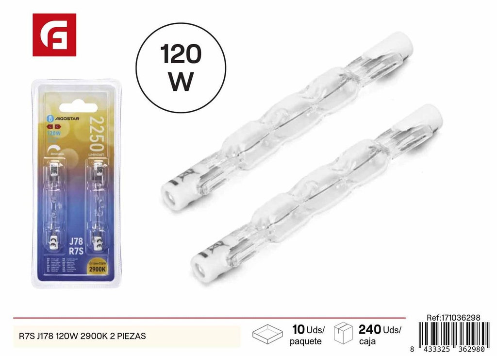 Tubo de luz R7S J178 120W 2900K 2 piezas para iluminación