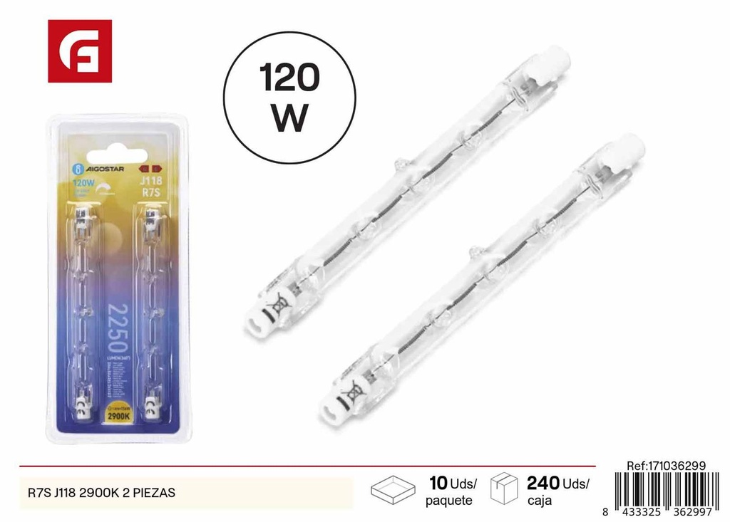 Luz tubular R7S J118 2900K - Paquete de 2 unidades