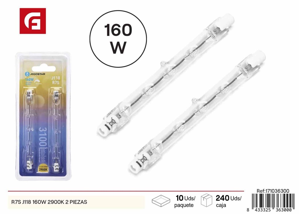 Tubo de luz R7S J118 160W 2900K 2 piezas para iluminación