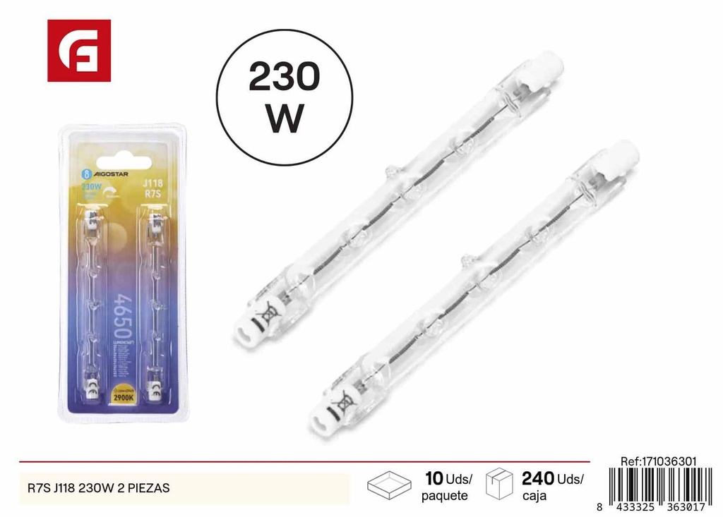 Tubo de luz R7S J118 230W 2 piezas para iluminación