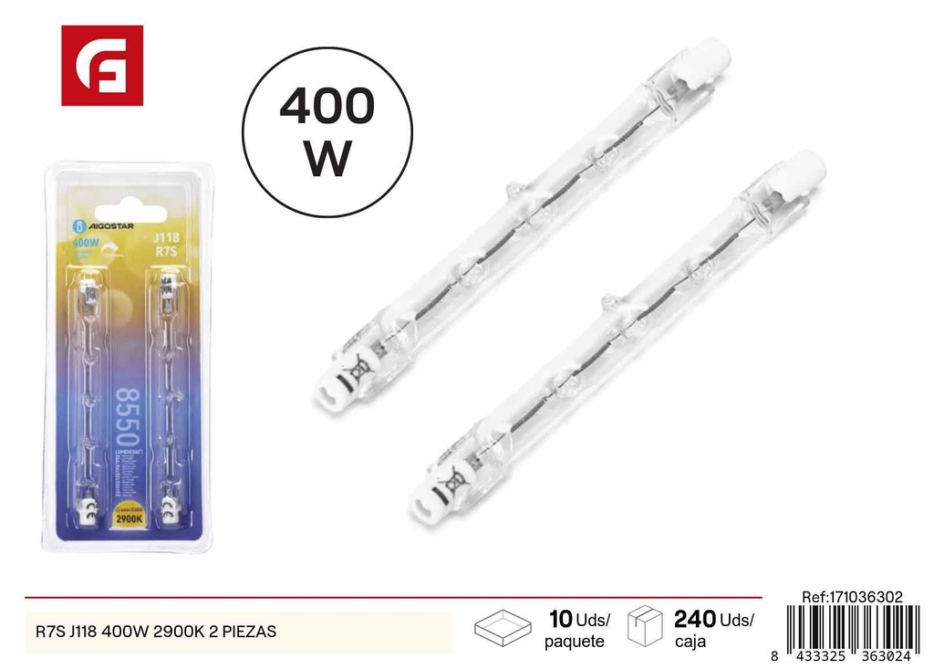 Bombilla halógena R7S J118 400W 2900K (2 piezas) - Iluminación halógena