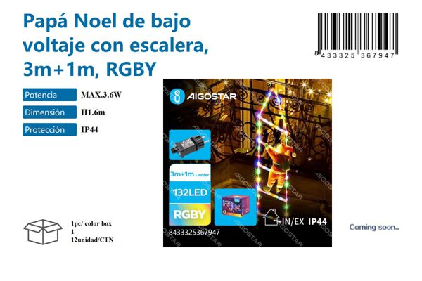 Luz navideña Papá Noel con escalera 3 + 1.6m RGB - Decoración navideña