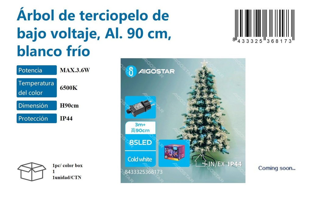 Árbol de Navidad de fibra óptica 90 cm frío - Decoración Navideña