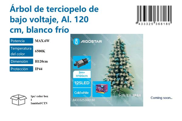 Árbol de Navidad de terciopelo blanco frío 120cm