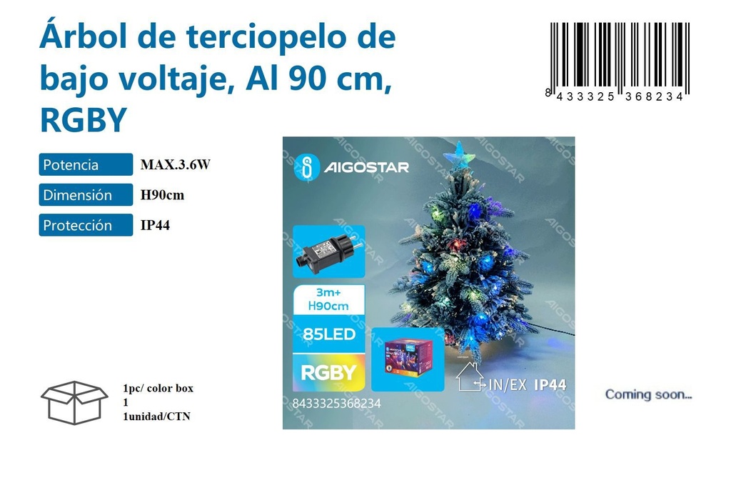 Árbol de terciopelo 90 cm RGB - Decoración Navideña