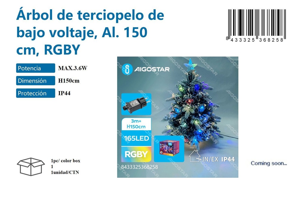 Árbol de navidad de terciopelo 150cm con luces RGBY