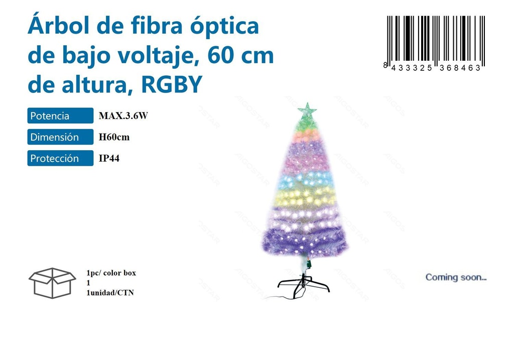 Árbol de Navidad fibra óptica 60 cm RGB - Adornos y luces navideñas