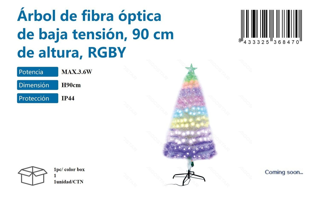 Árbol de Navidad de fibra óptica 90cm RGBY para festividades