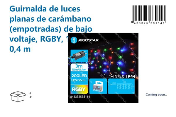 Guirnalda de luces planas de carámbano RGBY 10 m x 0.4 m - Decoración navideña