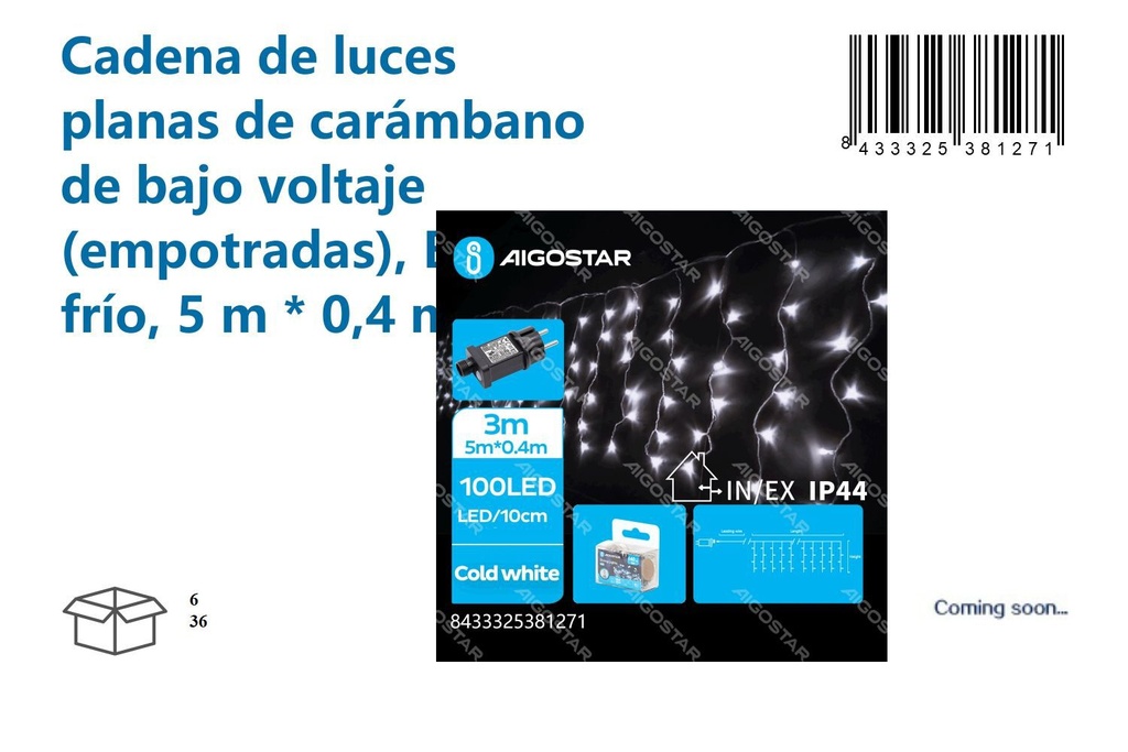 Cadena de luces planas de carámbano LED blanco frío 5 m*0.4 m - Decoración navideña