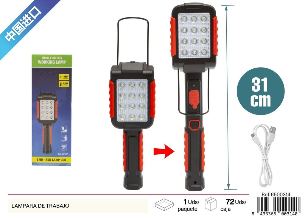 Lámpara de trabajo portátil para iluminación en talleres y proyectos