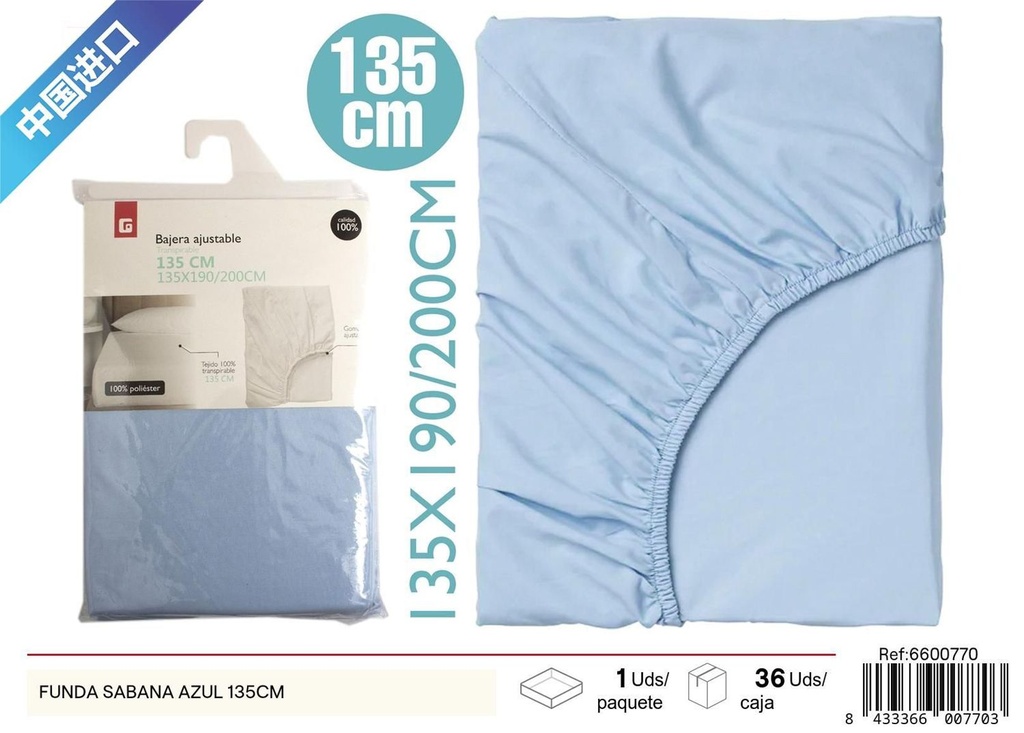 Funda de sábana azul 135 cm - Ropa de cama