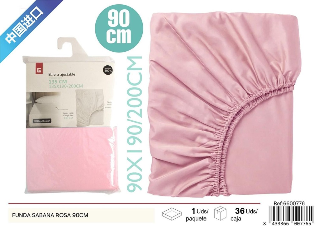 Funda sábana rosa 90cm para cama y decoración