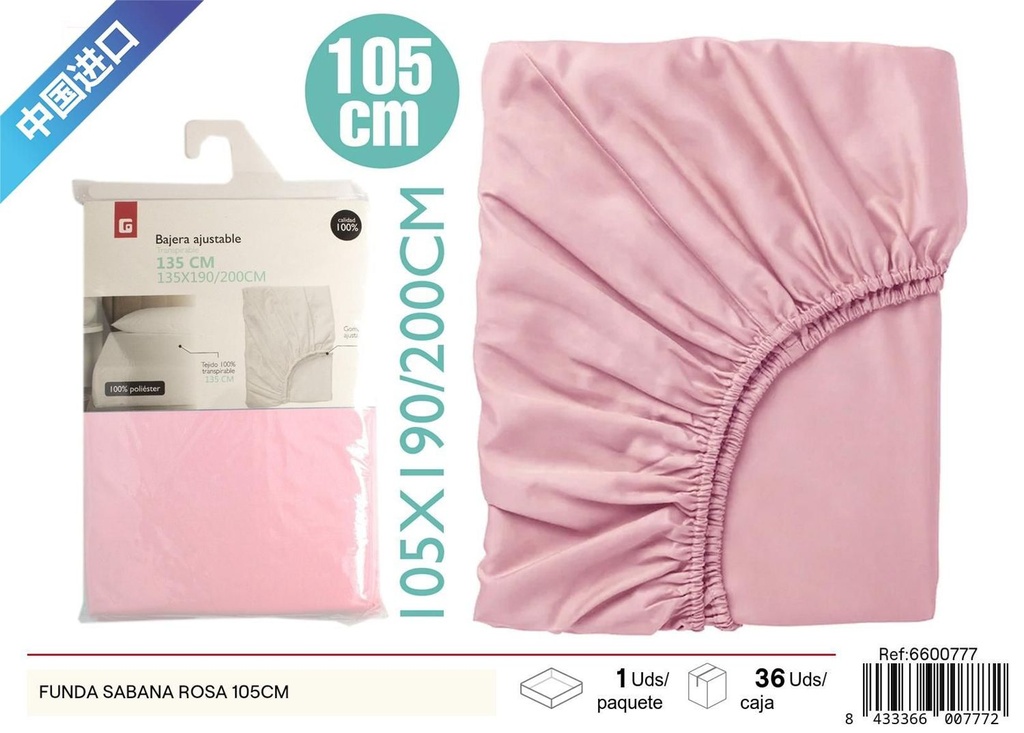 Funda sábana rosa 105cm para cama y ropa de cama