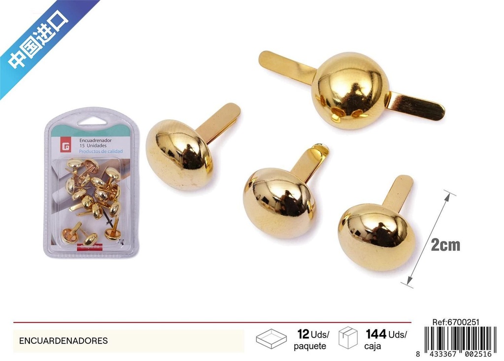 Encuadernadores metálicos 15pcs dorado - Papelería