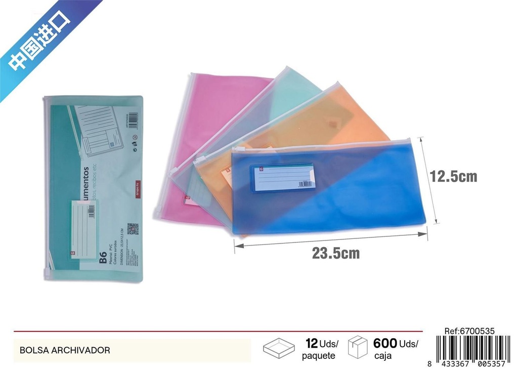 Bolsa archivador con cremallera para documentos