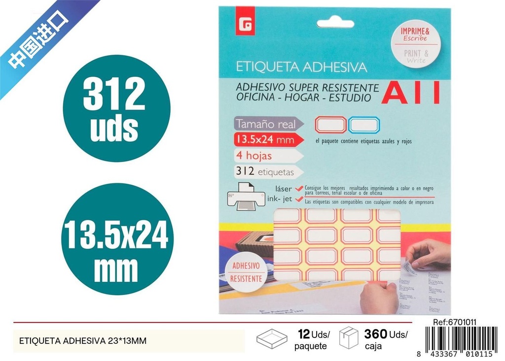 Etiqueta adhesiva 23*13mm - Material de oficina