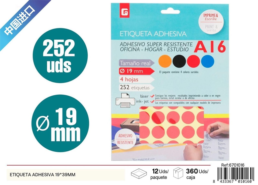 Etiqueta adhesiva 19*39mm - Material de oficina