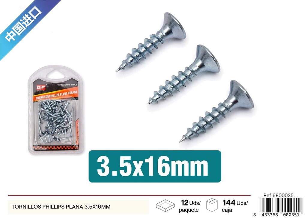 Tornillos Phillips plana 3.5x16mm (zinc azul y blanco) - Accesorios de ferretería