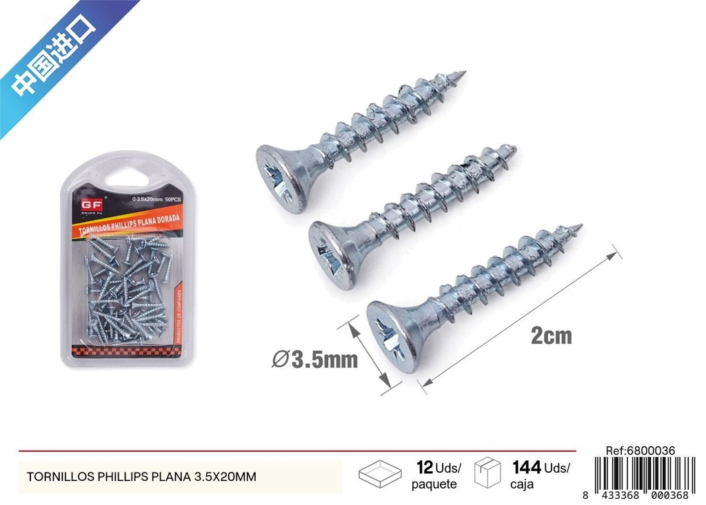 Tornillos Phillips plana 3.5x20mm (zinc azul y blanco) - Accesorios de ferretería