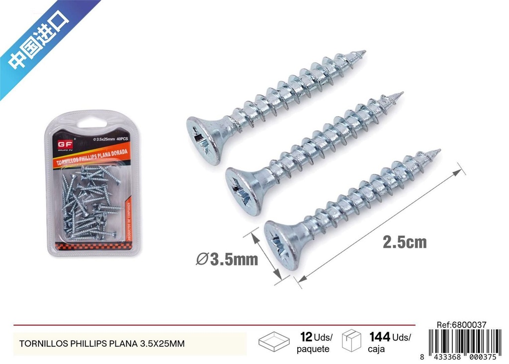 Tornillos Phillips plana 3.5x25mm (zinc azul y blanco) - Accesorios de ferretería