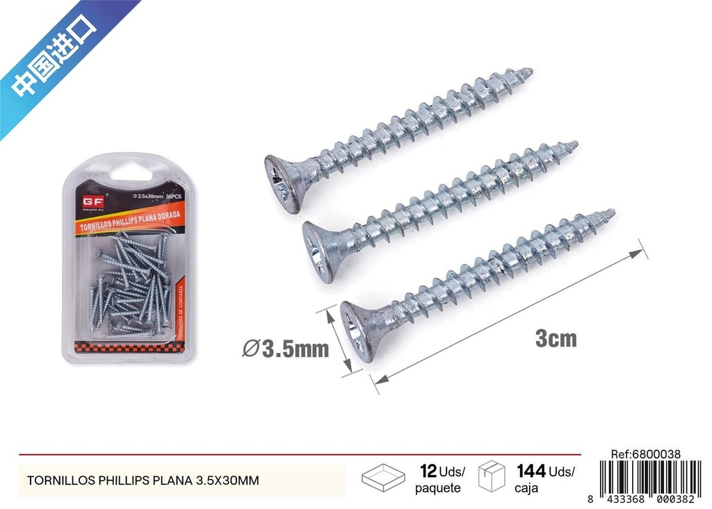 Tornillos Phillips plana 3.5x30 mm (azul/blanco zinc) - Accesorios de ferretería