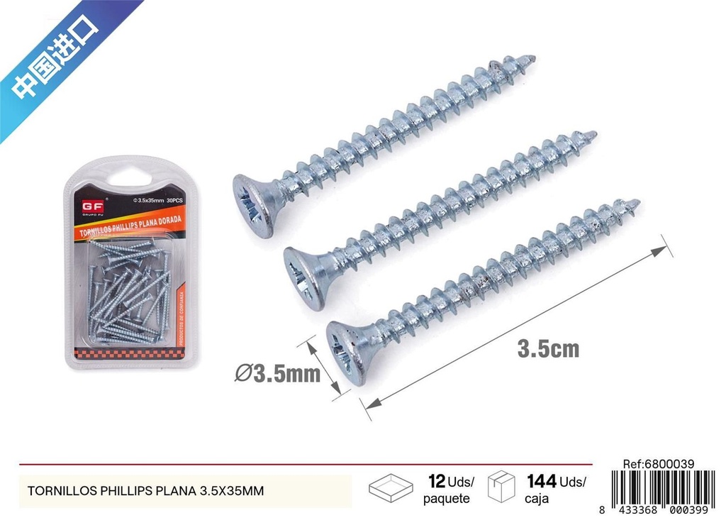 Tornillos Phillips plana 3.5x35 mm (azul/blanco zinc) - Accesorios de ferretería