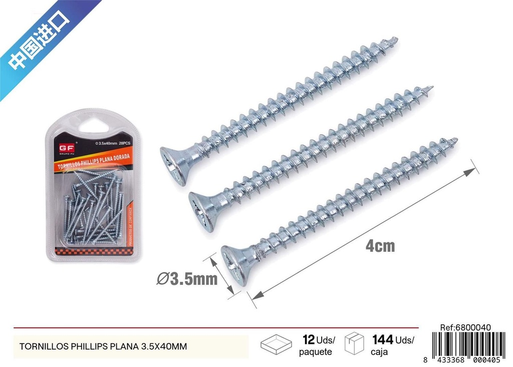 Tornillos Phillips plana 3.5x40 mm (azul/blanco zinc) - Accesorios de ferretería