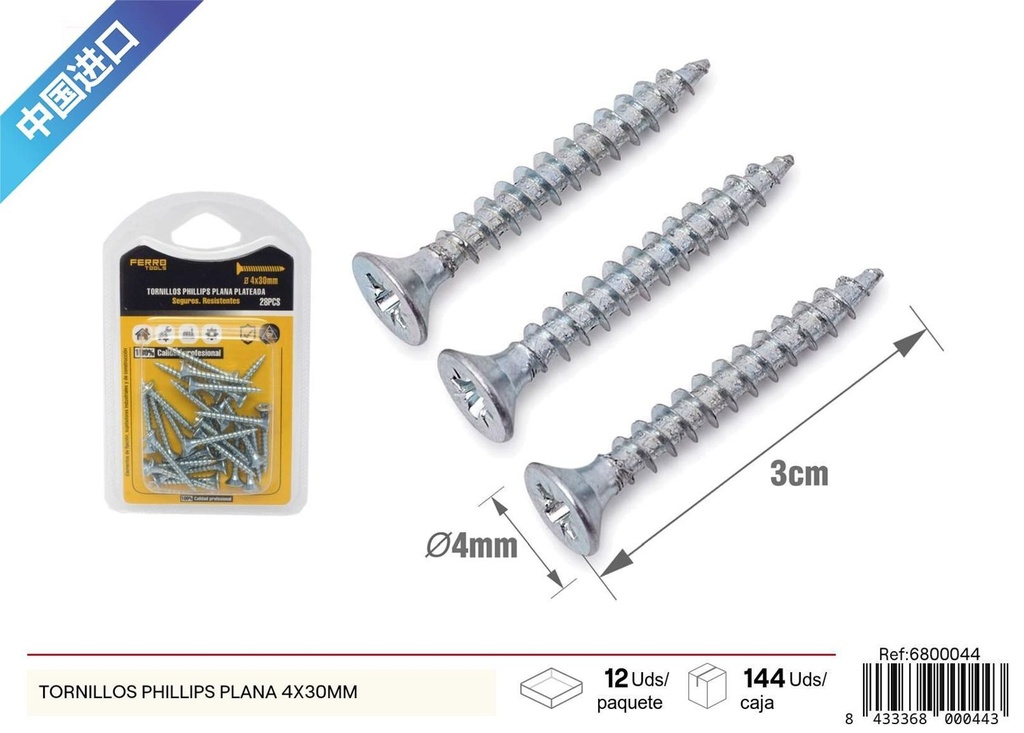 Tornillos Phillips plana 4x30 mm (azul/blanco zinc) - Accesorios de ferretería