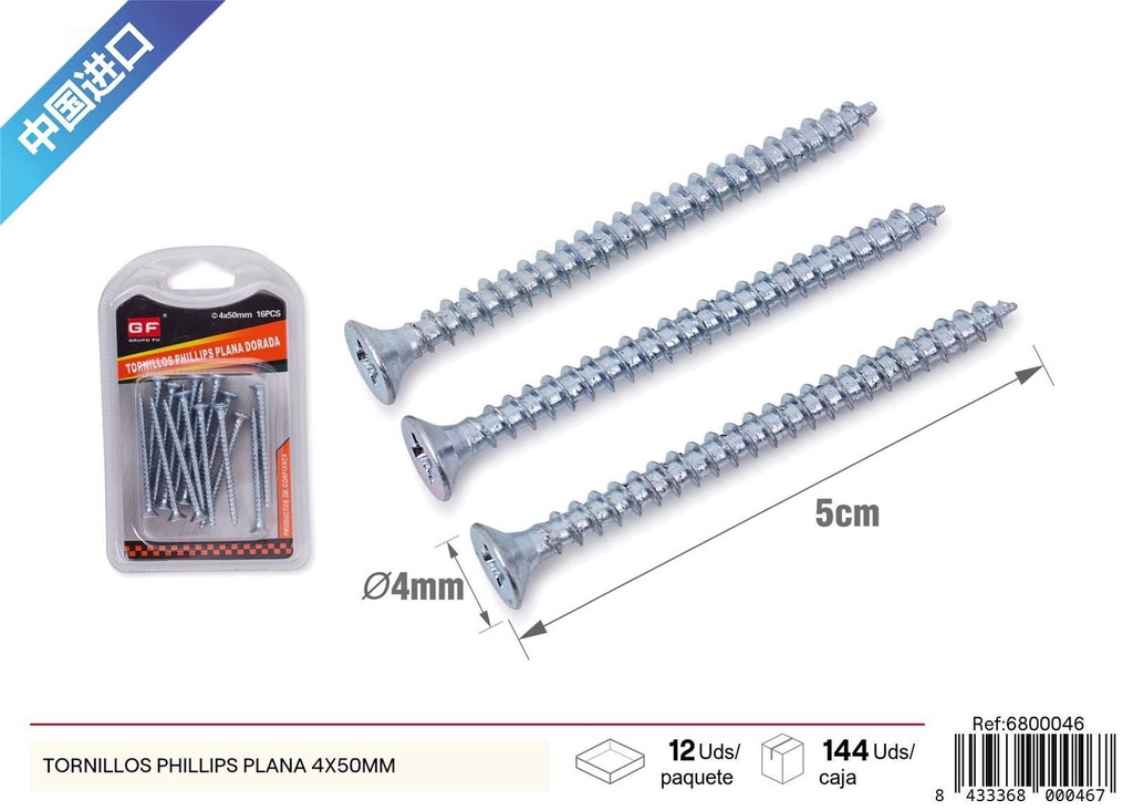 Tornillos Phillips plana 4x50 mm (azul/blanco zinc) - Accesorios de ferretería