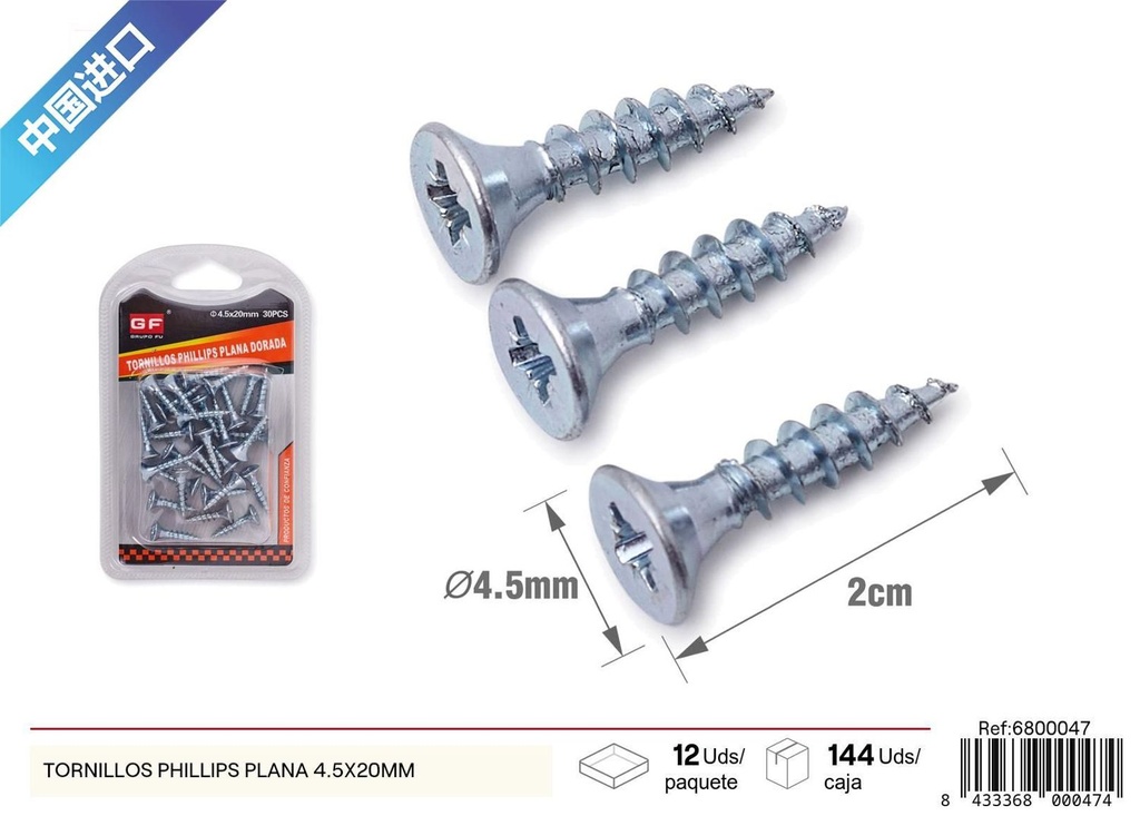 Tornillos Phillips plana 4.5x20 mm (azul/blanco zinc) - Accesorios de ferretería