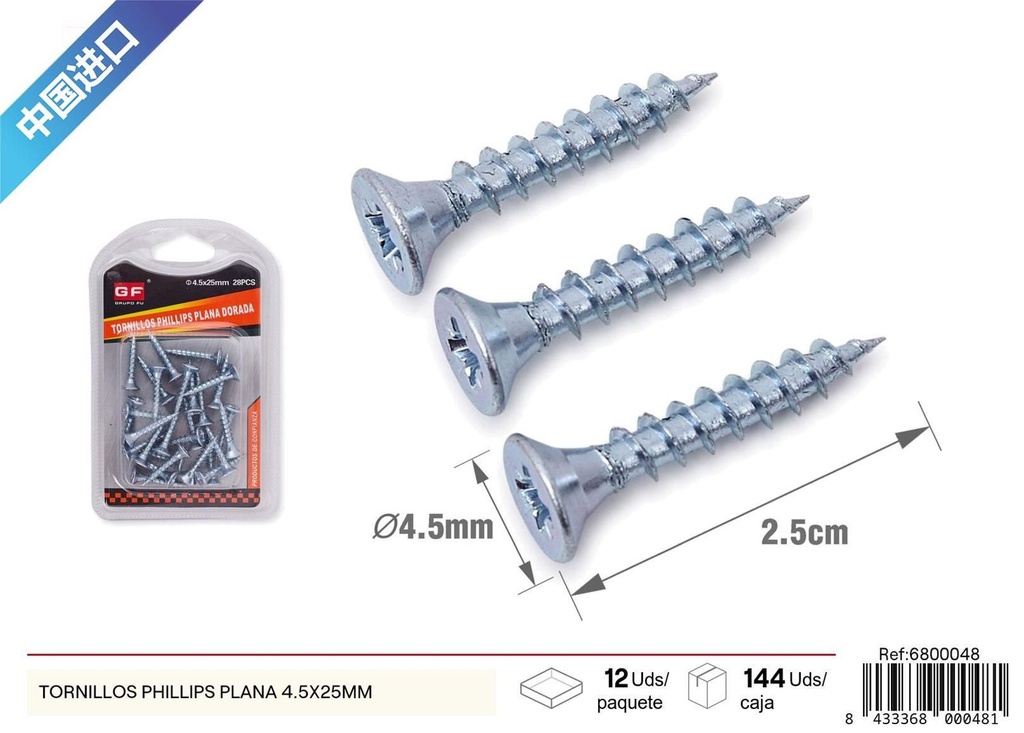 Tornillos Phillips plana 4.5x25 mm (azul/blanco zinc) - Accesorios de ferretería