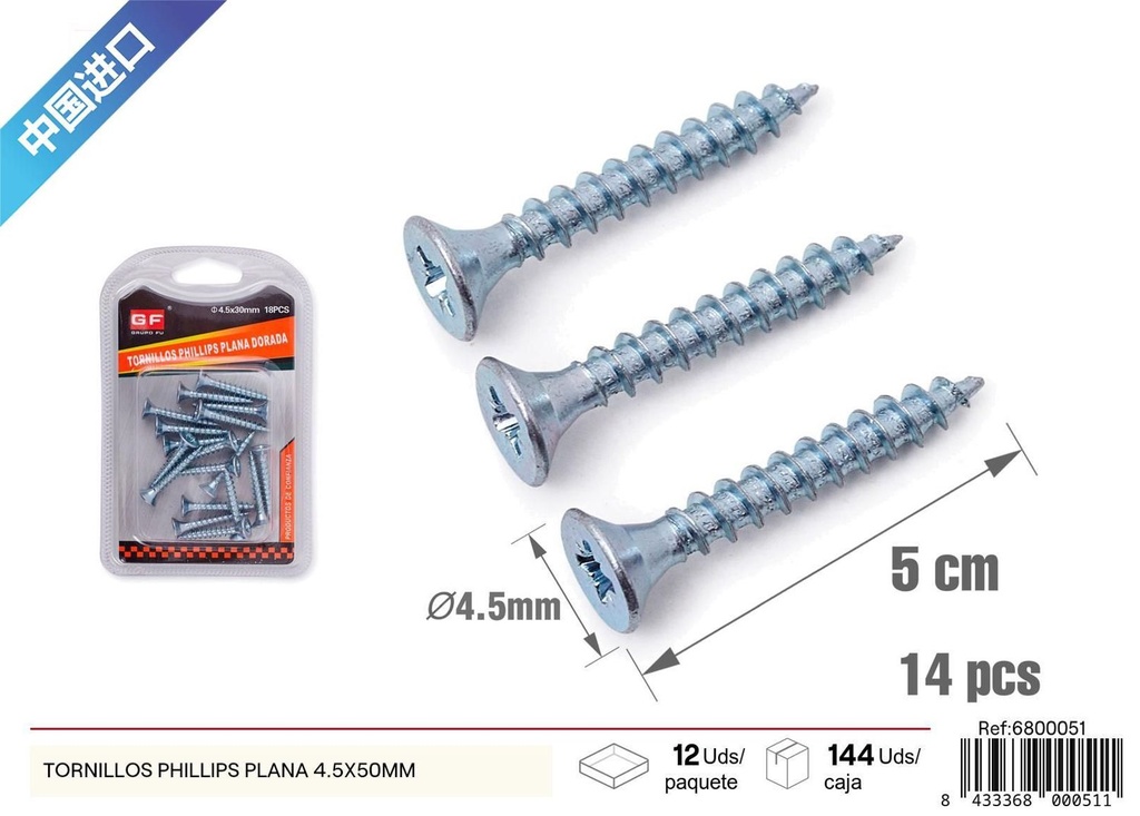 Tornillos Phillips plana 4.5x50 mm (azul/blanco zinc) - Accesorios de ferretería