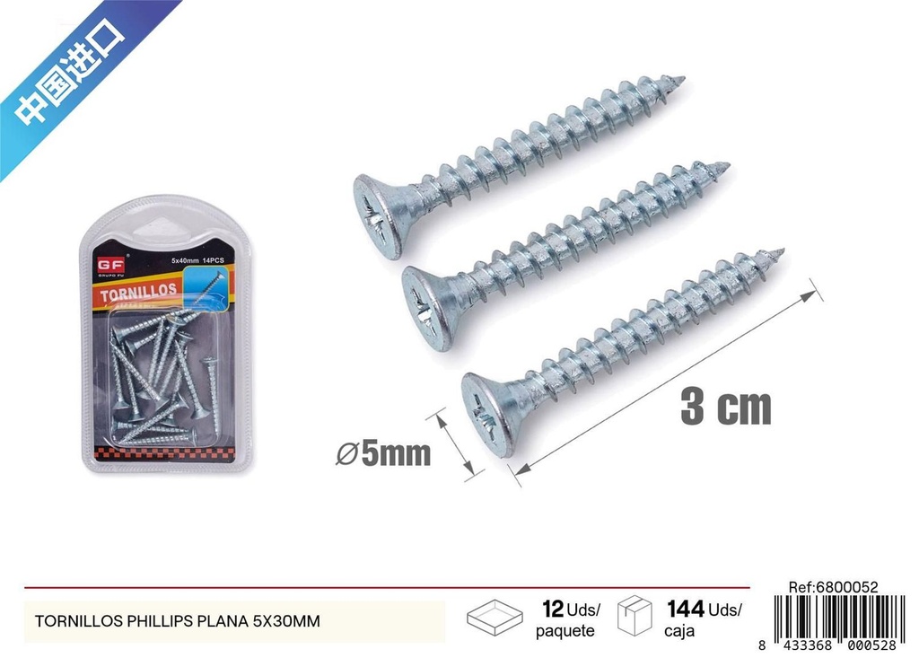 Tornillos Phillips plana 5x30 mm (azul/blanco zinc) - Accesorios de ferretería