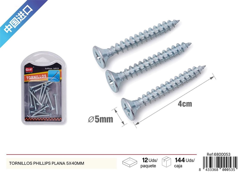 Tornillos Phillips plana 5x40 mm (azul/blanco zinc) - Accesorios de ferretería