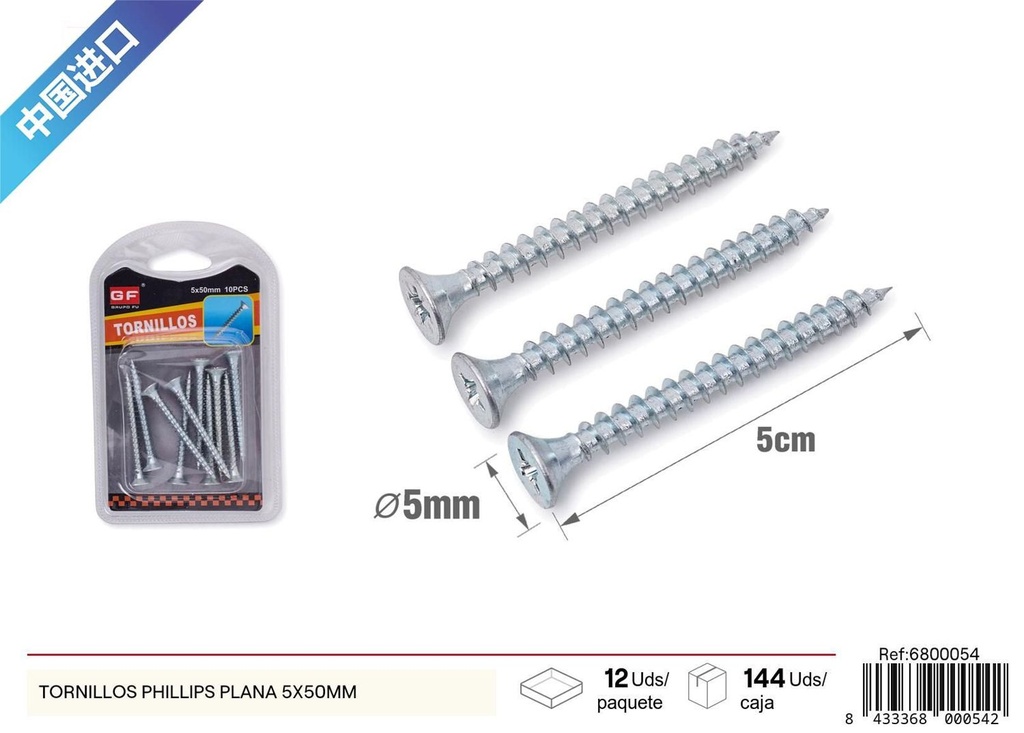 Tornillos Phillips plana 5x50 mm (azul/blanco zinc) - Accesorios de ferretería