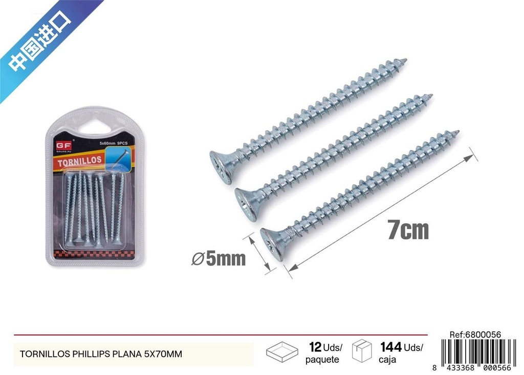 Tornillos Phillips plana 5x70 mm (azul/blanco zinc) - Accesorios de ferretería