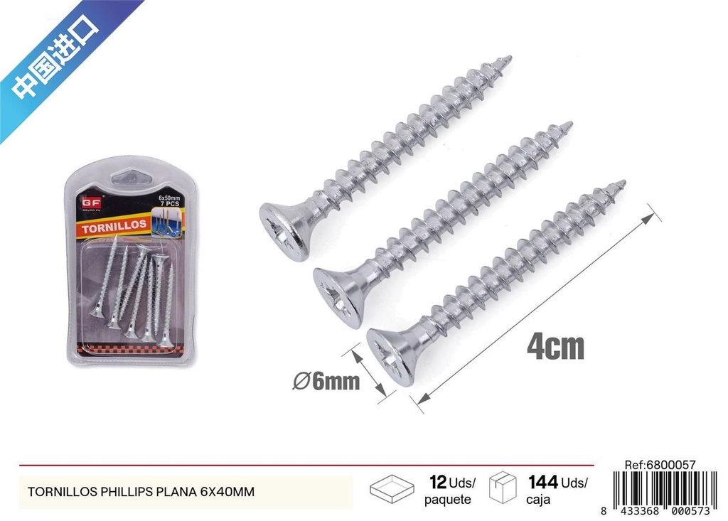 Tornillos Phillips plana 6x40 mm (azul/blanco zinc) - Accesorios de ferretería