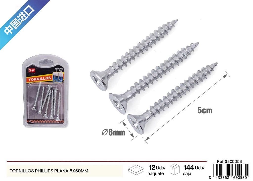 Tornillos Phillips plana 6x50 mm (azul/blanco zinc) - Accesorios de ferretería